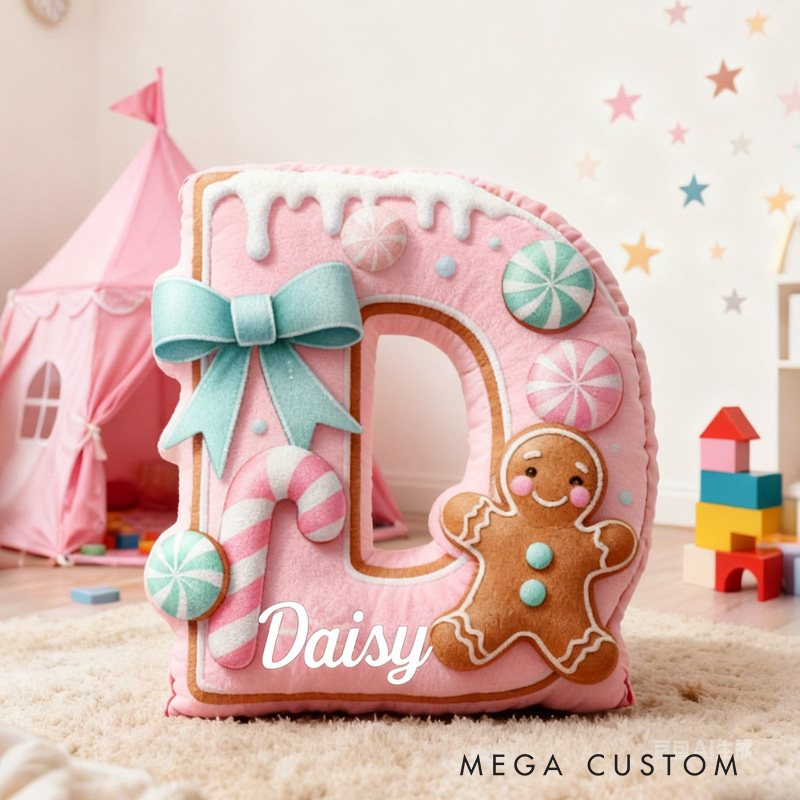 Personalized Gingerbread Alphabet Throw Pillow with Name Cookie Letter Pillow for Kids Girl Baker Christmas Gifts Loving Room Decor