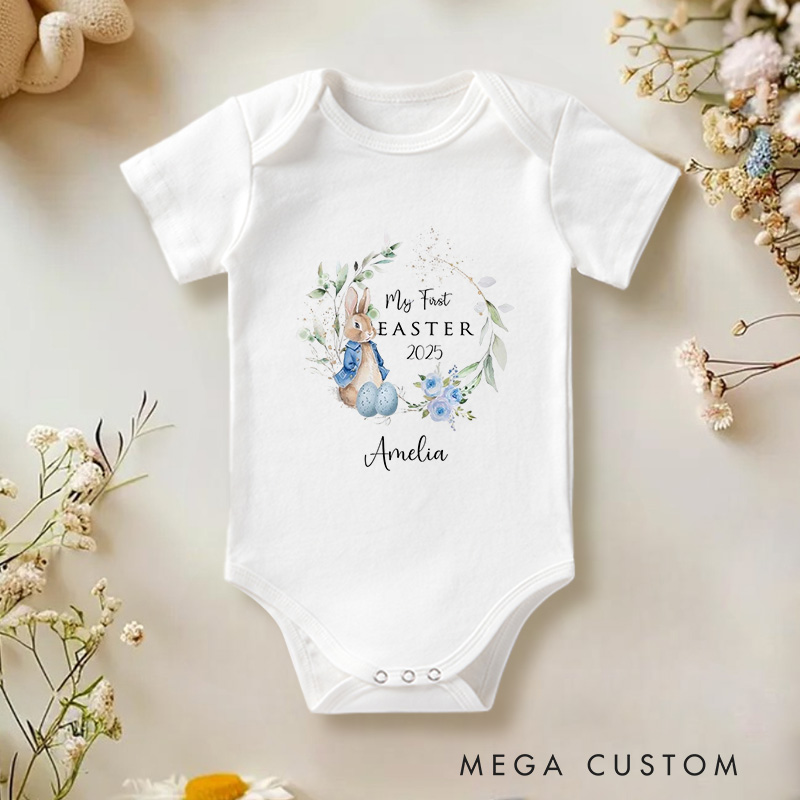 Personalized My First Easter Beautiful Floral and Bunny Baby Onesie