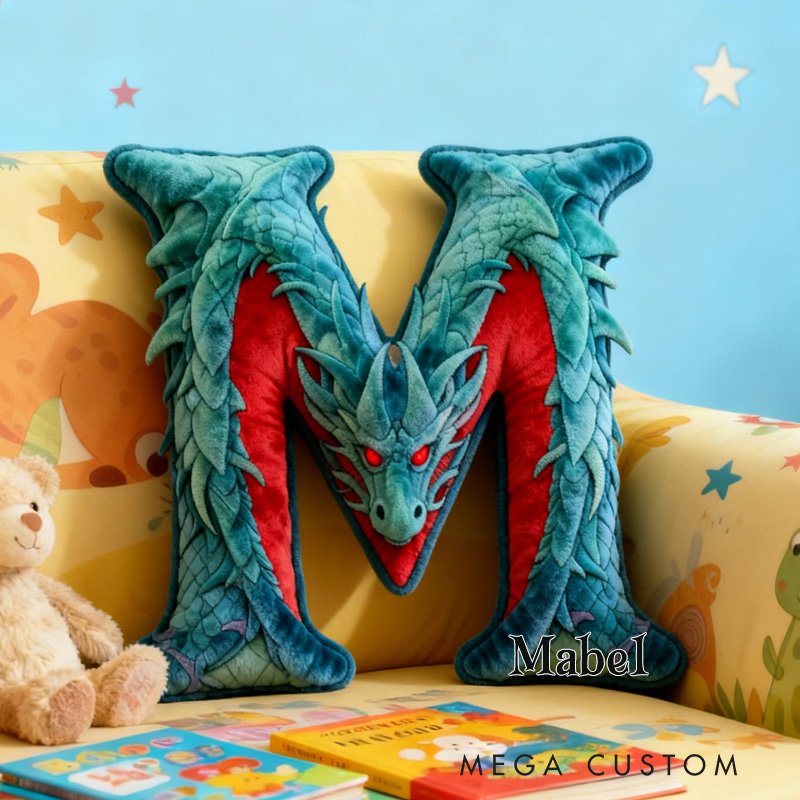 Personalized Dragon Alphabet Throw Pillow Dragon Letter Pillow with Name Book Initial Pillow for Kids Boys Girls Book Lover Christmas Gift