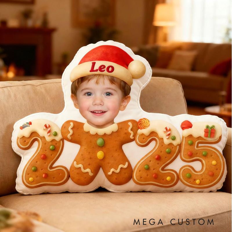 Personalized Gingerbread Face Throw Pillow with Name Christmas Pillow 2025 Pillow for Kids Girl Baker Christmas Gifts Loving Room Decor