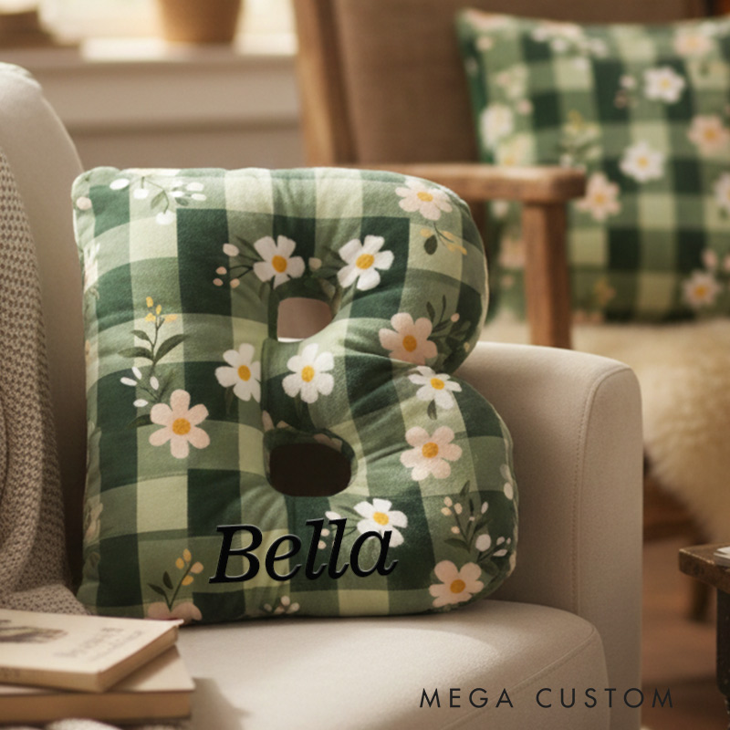 Personalized Plaid Petals Initial Pillow Graphic 3D Print Pillow for Gardening Lovers