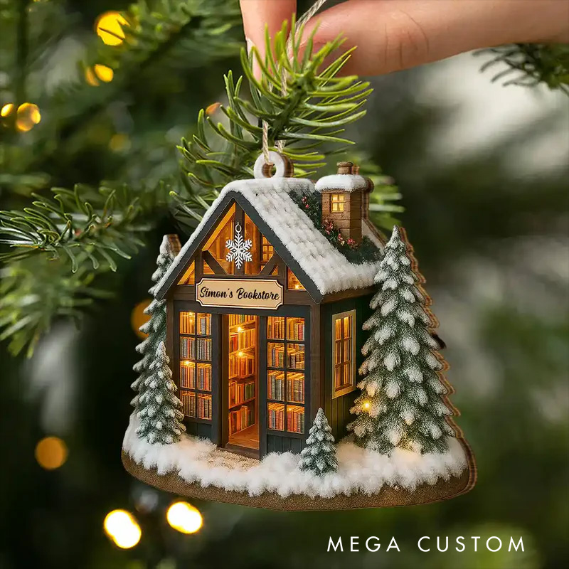 Personalized Bookstore Book Corner Acrylic Ornament with Name Bookish Christmas Ornament Gift for Book Club Librarian Book Lovers