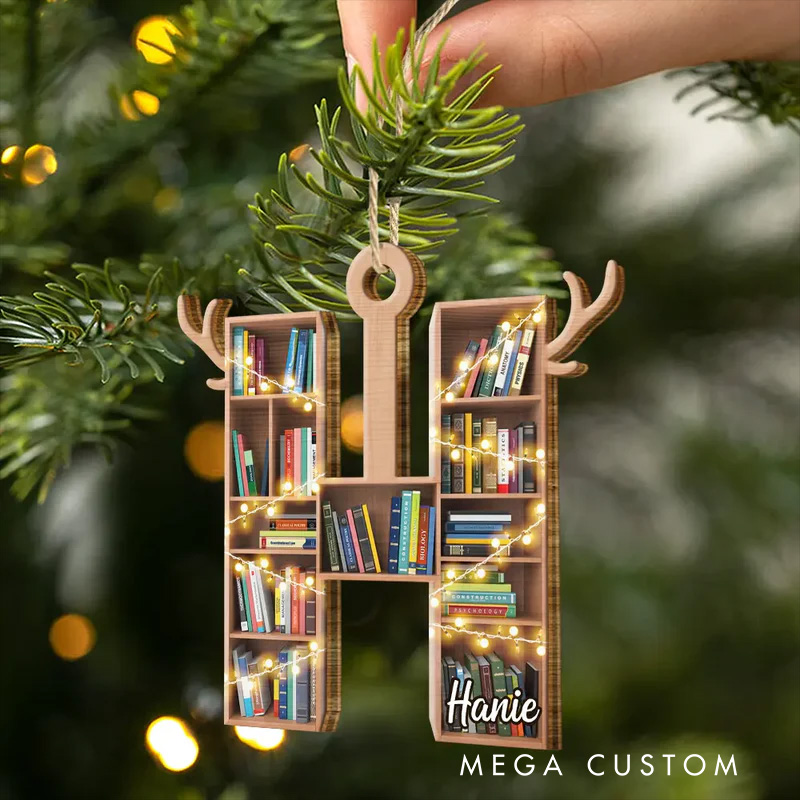 Personalized Bookshelf Alphabet Acrylic Ornament with Name Bookish Christmas Ornament Gift for Book Club Librarian Book Lovers