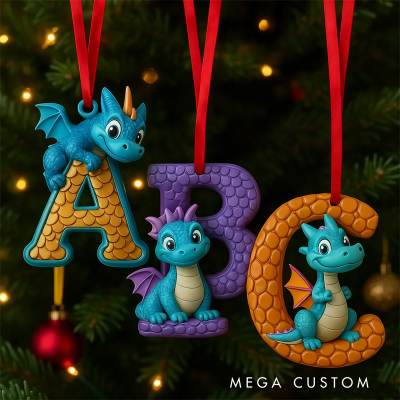 Personalized Dragon Alphabet Acrylic Ornament with Name Fantasy Letter Acrylic Christmas Ornament Gift for Kids Book Club Librarian Book Lovers