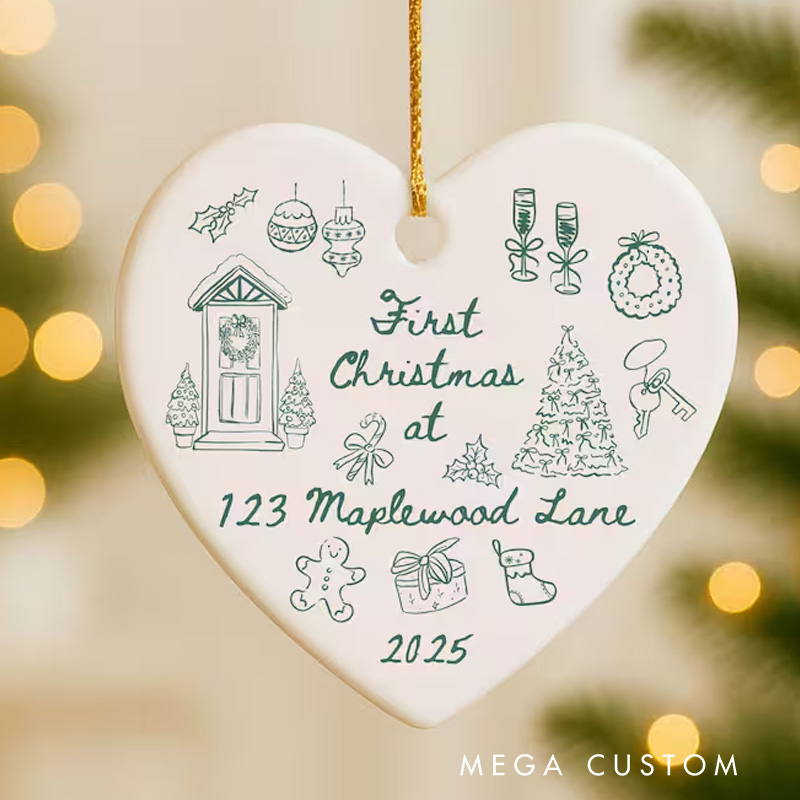 Personalized First Christmas In Our New Home Ornament Custom New Home Gift For Couple Personalized New House Keepsake Friend New Home Ornament Doodle