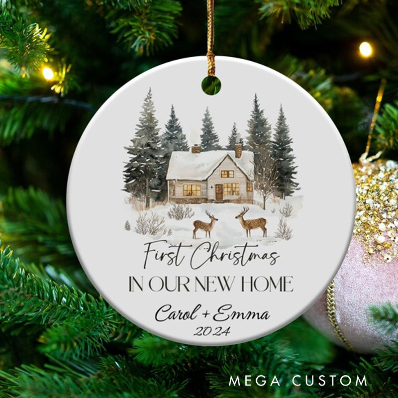 Personalized First Christmas Ornament in Our New Home 2025 Winter House Decoration with Deer Holiday Keepsake