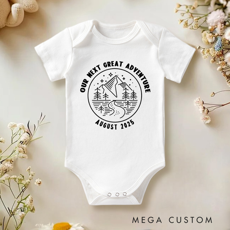 Personalized Our Next Great Adventure Forest Path Baby Onesie Baby Shower Gift