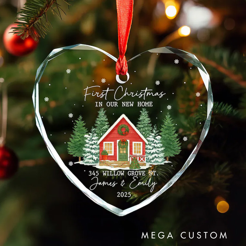Personalized First Christmas Ornament Heart Shaped New Home Decoration Custom Address Design Holiday Keepsake Gift For Homeowners 2025 Decor