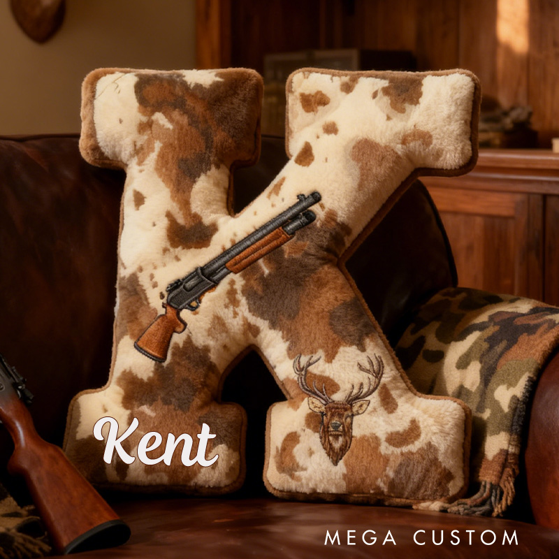 Personalized Hunting Doodle Alphabet Pillow Camo Letters Pillow Hunting Deer Pillow Outdoor Hunting Enthusiasts Gift