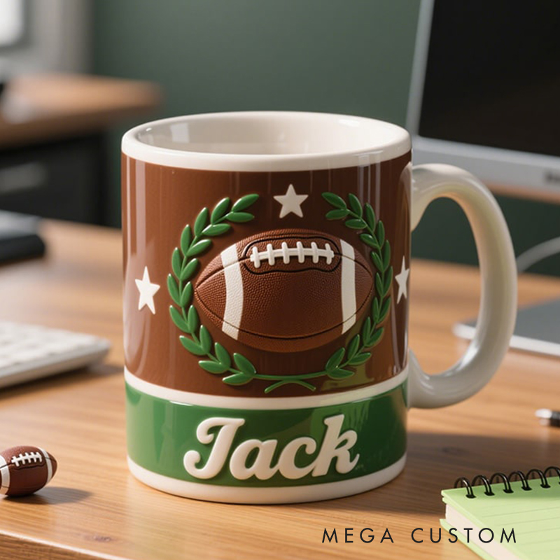 Personalized Football Coffee Mug with Dynamic Field and Custom Name for Fans