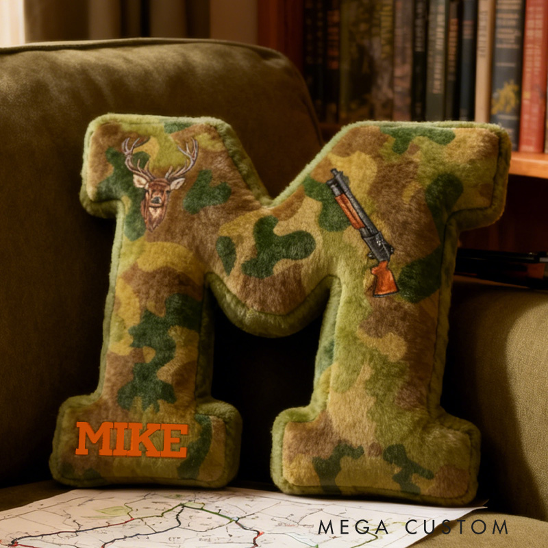 Personalized Camouflage Adventure Initial Pillow  Custom Hunting lover Letters Pillow  Gift for Outdoor hunting