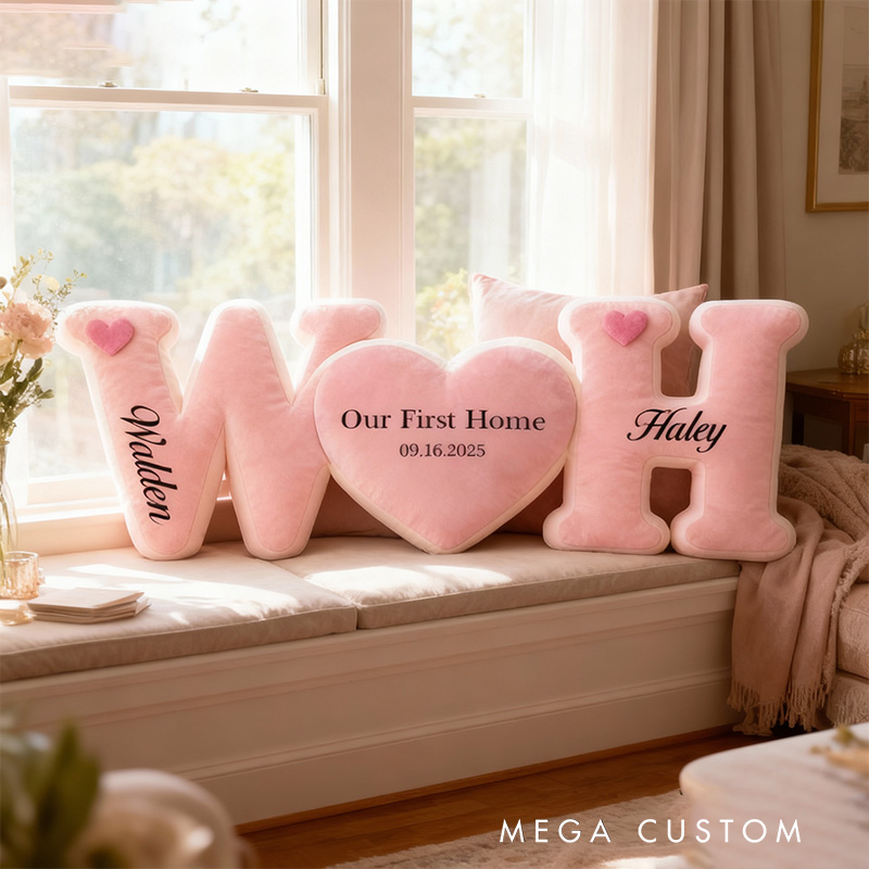 Personalized Initials Pillow Custom Heart Design with Name Soft Home Decor Perfect For New Home Gift Wedding Anniversary Keepsake Graphic 3D Print 