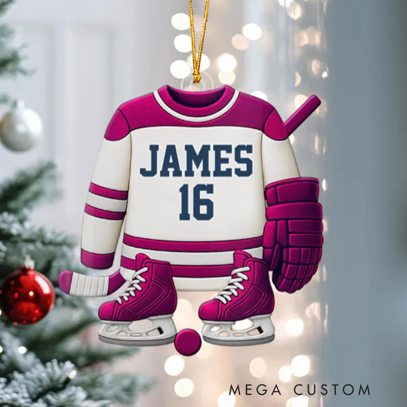 Personalized Acrylic Ice Hockey Christmas Ornament with Custom Name and Jersey Number