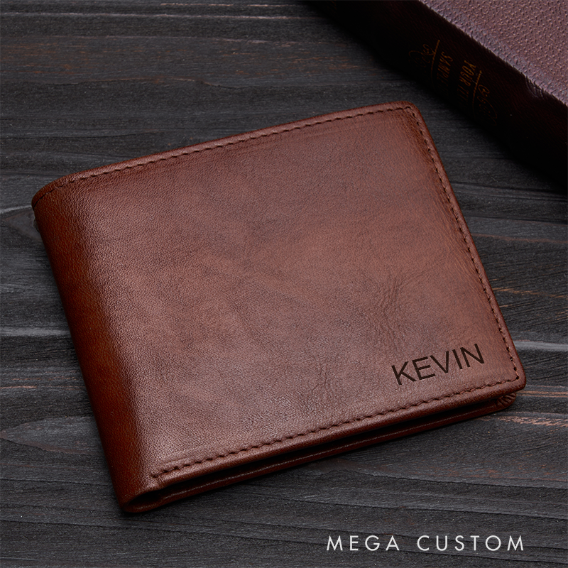 Personalized Leather Wallet for Men Gift for Him Men's Wallet Custom Wallet with Name Engraved Wallets with Name Minimalist Wallet Gift for Husband Boyfriend Father