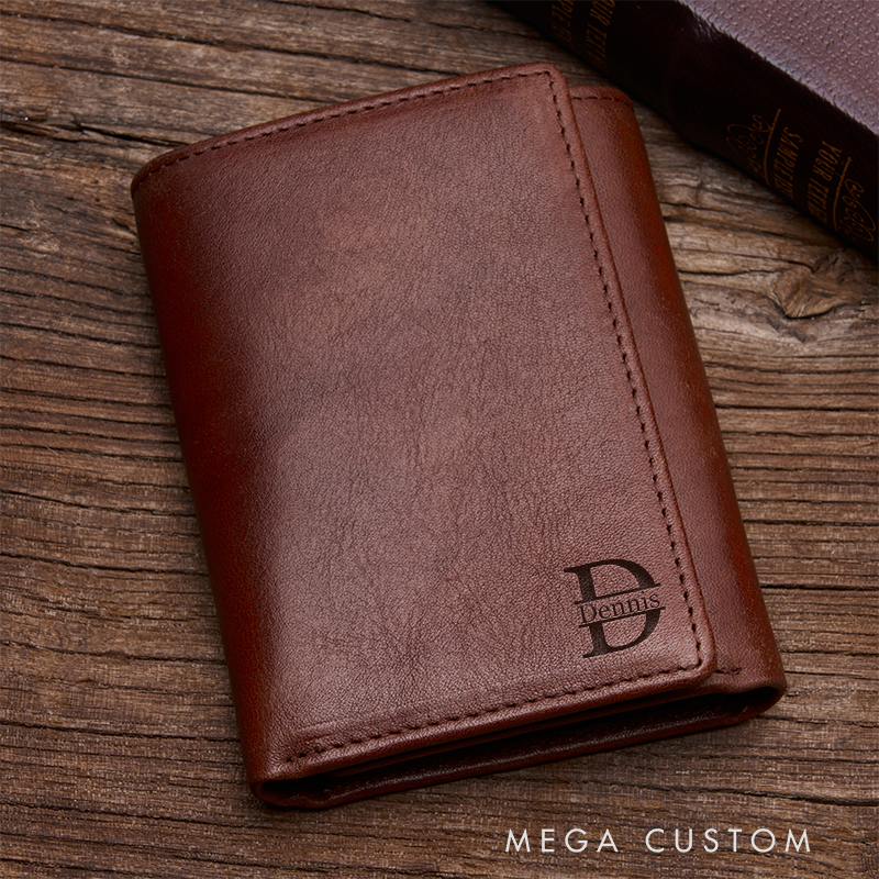 Personalized Leather Wallet with Name Men’s Wallet Custom Wallets for Him Engraved Wallets with Name Trifold Wallet Leather Gift For Him Gift for Husband Boyfriend Father