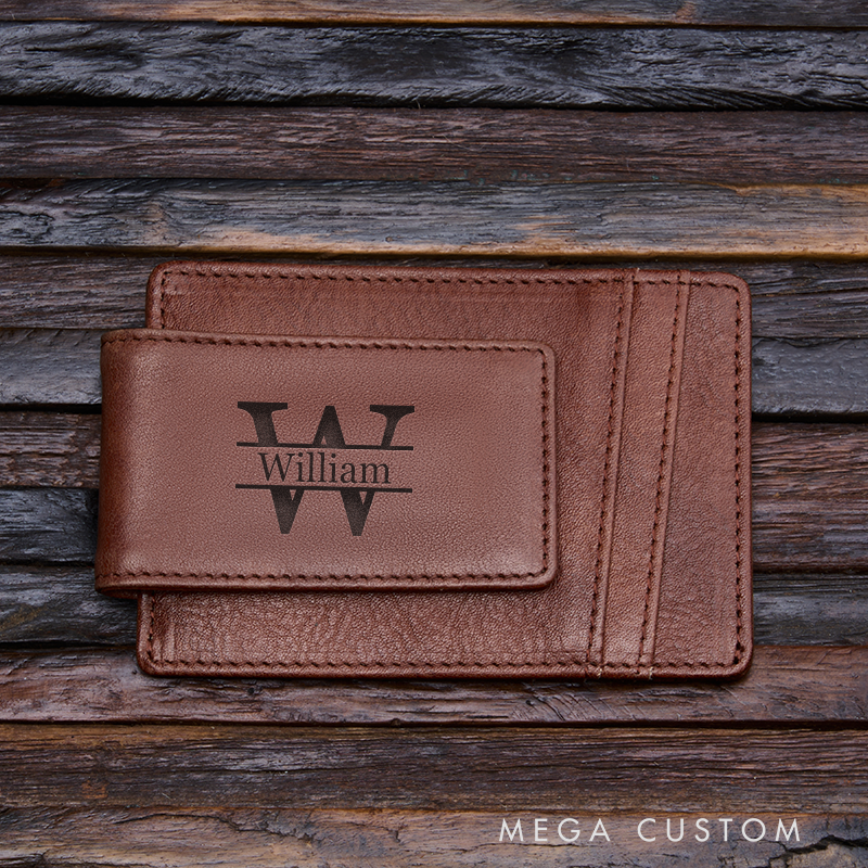 Personalized Leather Money Clip Wallet Custom Money Clip with Name Engraved Money Clip for Men Groomsmen Money Clip Wedding Gift