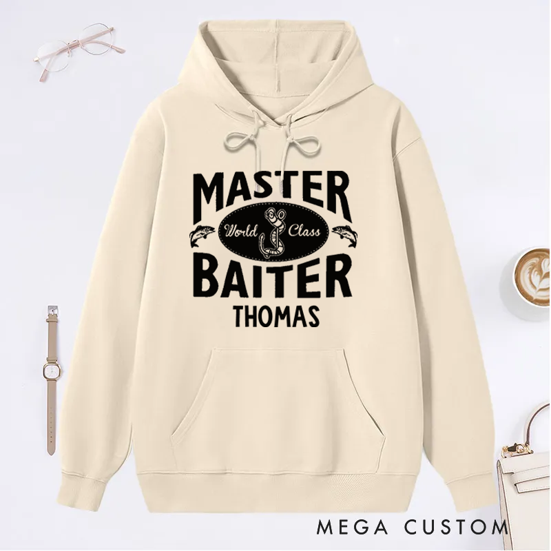 Personalized Fishing Hoodie Master Baiter Design Custom Name Funny Gift for Fishing Enthusiasts Comfortable and Stylish Apparel