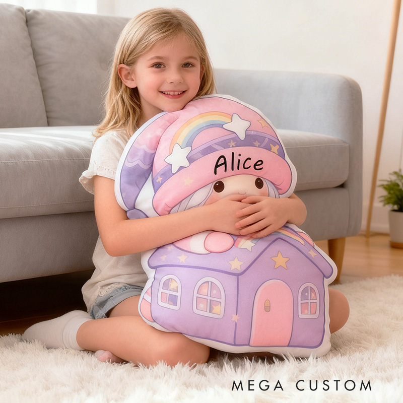 Personalized Cute Pillow Custom Rainbow House Design Soft Cushion Adorable Kids Room Decor Perfect Gift For Children Birthday Or Special Occasions
