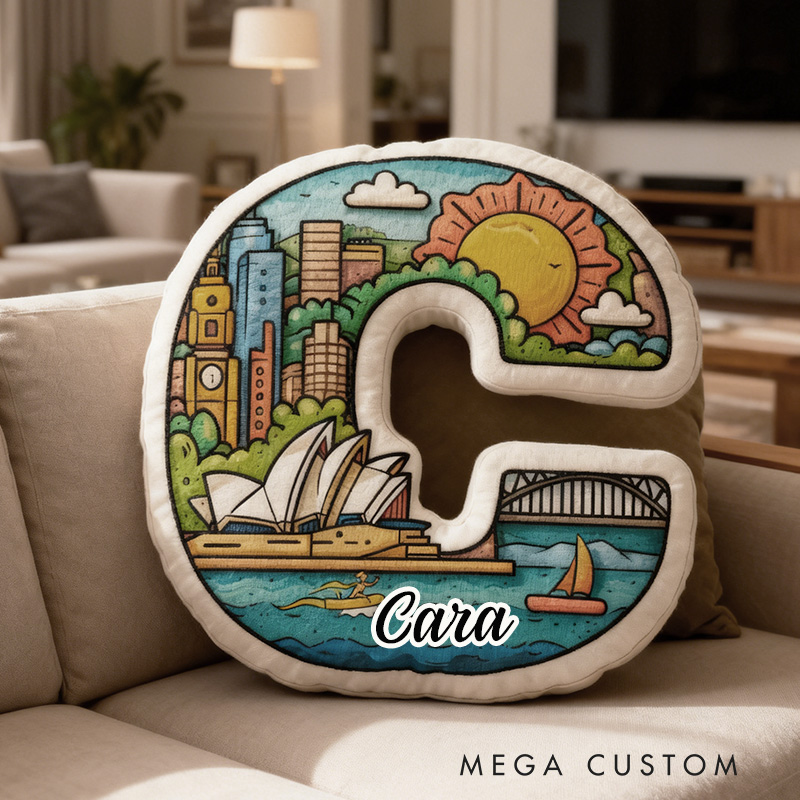 Personalized Scenic Letter Pillow Custom Sydney City Landscape Design Soft Plush Cushion Unique Home Decor Perfect Gift For Family Graphic 3D Print