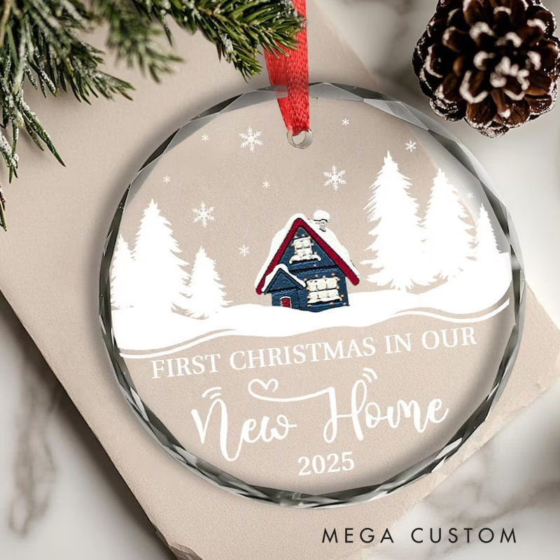 Personalized Crystal Glass New Home Ornament First Christmas Gift