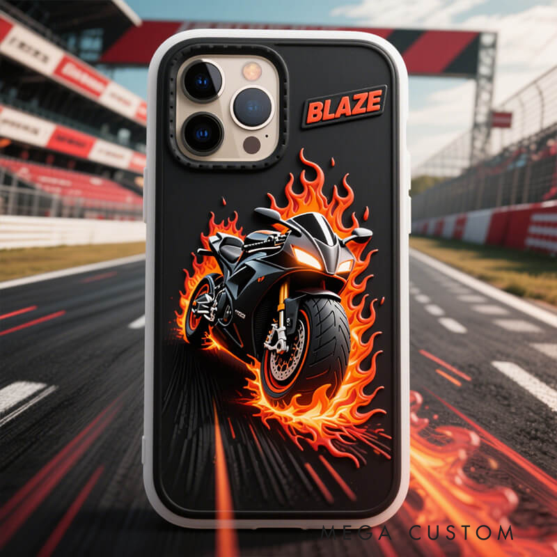 Personalized Motorcycle Flame Phone Case Custom Name and Bike Style Gift for Bikers and Racing Lovers