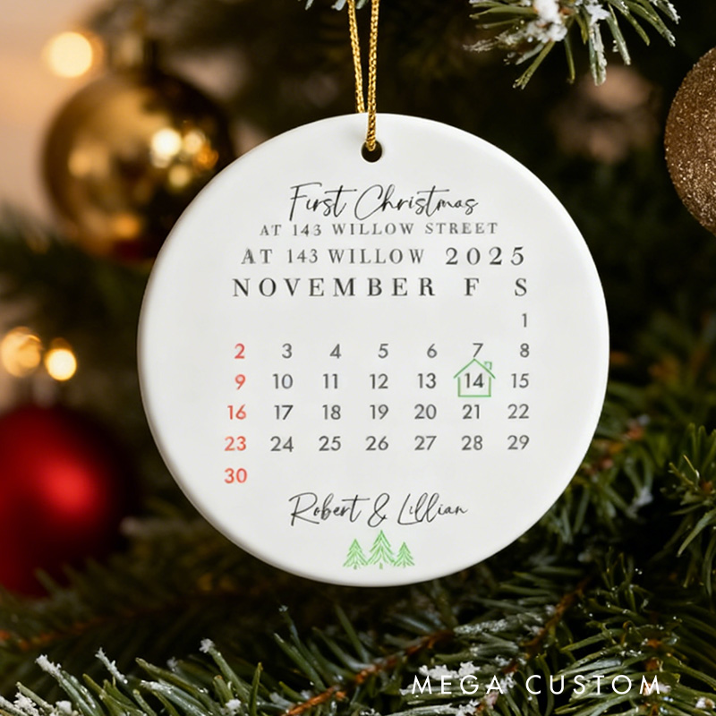 Personalized First Christmas Ornament Custom Calendar Design Elegant Ceramic Keepsake Perfect Holiday Decoration Gift For New Homeowners