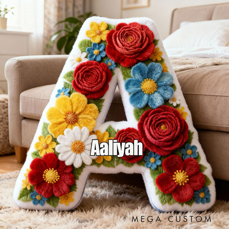 Personalized Name Pillow with Colorful Flowers Decor Beautiful Gift for Kids Gardening Lovers Gift 
