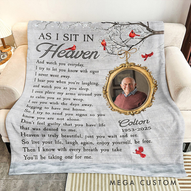 Personalized Photo Blanket As I Sit In Heaven Memorial Gifts Custom Memorial Blanket for Loved One Gift 