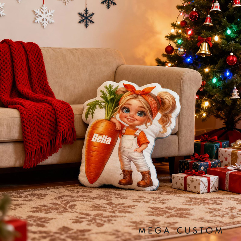 Personalized Carrot Pillow Fun Girl Carrot-Pulling Cushion Children's Room Decoration for Kids Gardening Lovers Gift