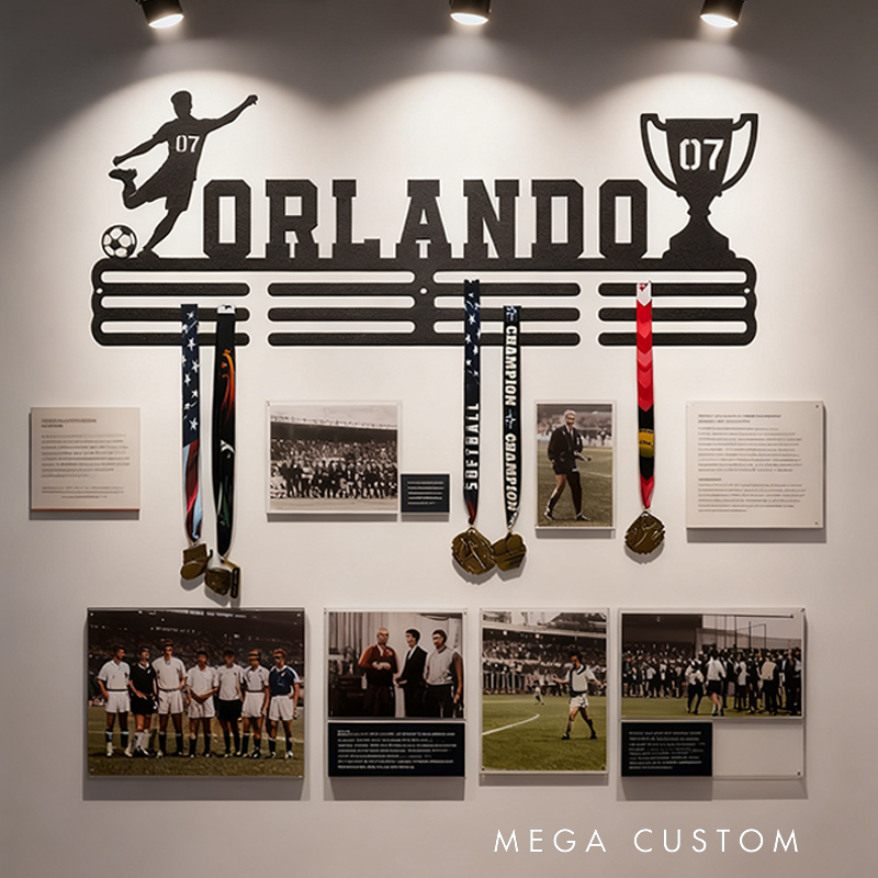 Personalized Soccer Medal Holder with Custom Name and Player Design for Soccer Player and Lover