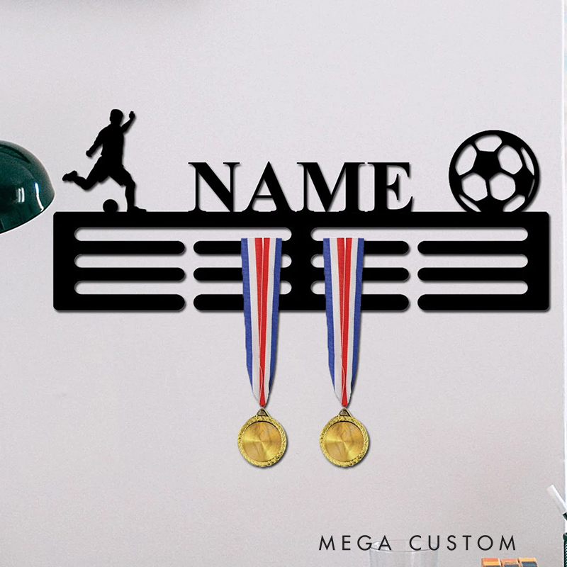 Personalized Soccer Medal Holder with Custom Name and Ball Design