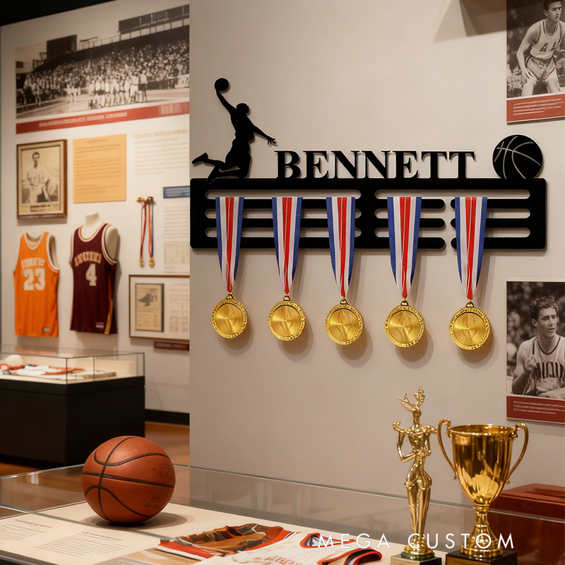 Personalized Basketball Medal Holder with Custom Name and Player Design