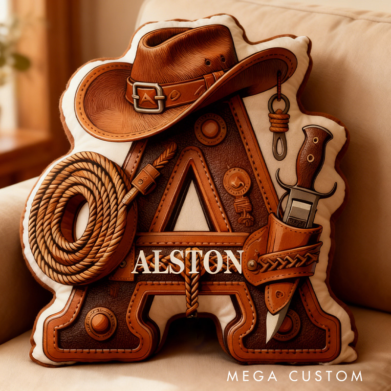 Personalized Western Cowboy Letter Cushion Pillow Wild West Lover Pillow Gift for Him Husband/Boyfriend