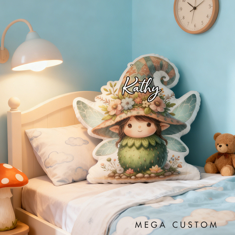 Personalized Fun Girl Pillow Introvert Fairy Gnome Pillow  with Name for Kids Gardening Lovers Gift