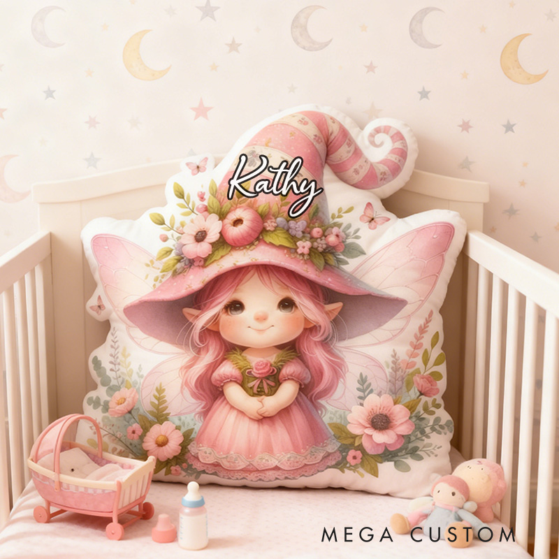 Personalized Fun Girl Pillow Pink Garden Fairy Pillow  with Name Gift for Kids Gardening Lovers Gift