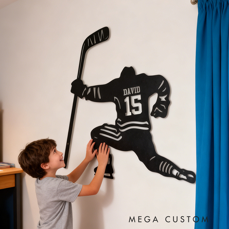 Personalized Hockey Metal Wall Art with Custom Name and Jersey Number for Hockey Lovers