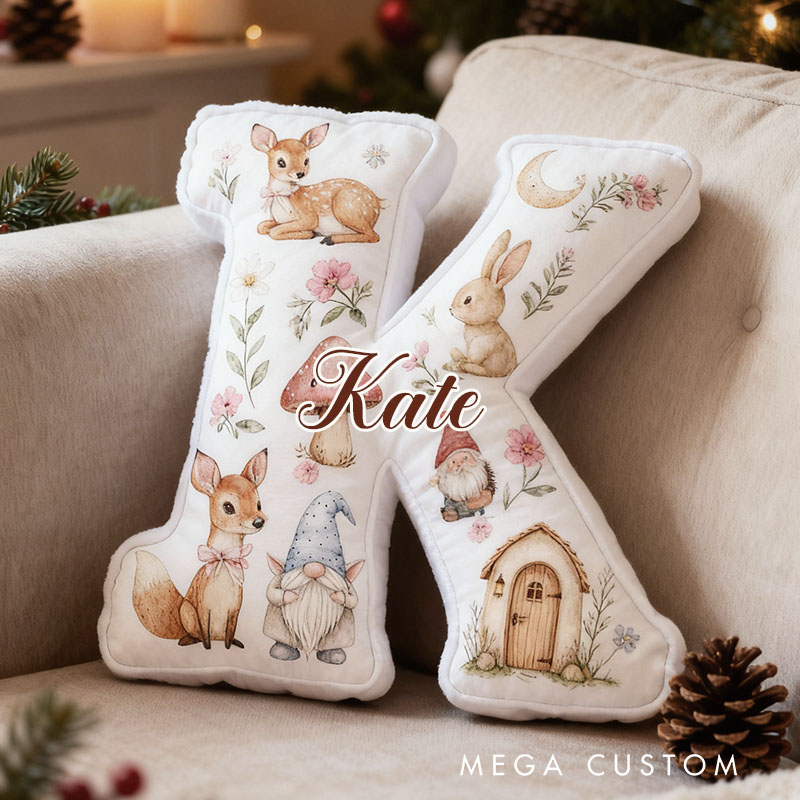 Personalized Woodland Letter Pillow Custom Whimsical Forest Animal Design Soft Cushion Adorable Home Decor Perfect Gift For Kids Graphic 3D Print
