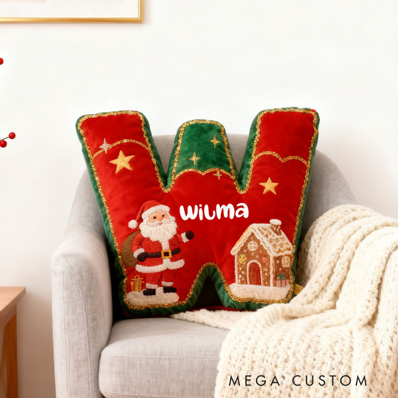 Personalized Christmas Letter Pillow Custom Santa And Gingerbread House Design Holiday Home Decor Graphic 3D Print First Christmas in New Home Gifts