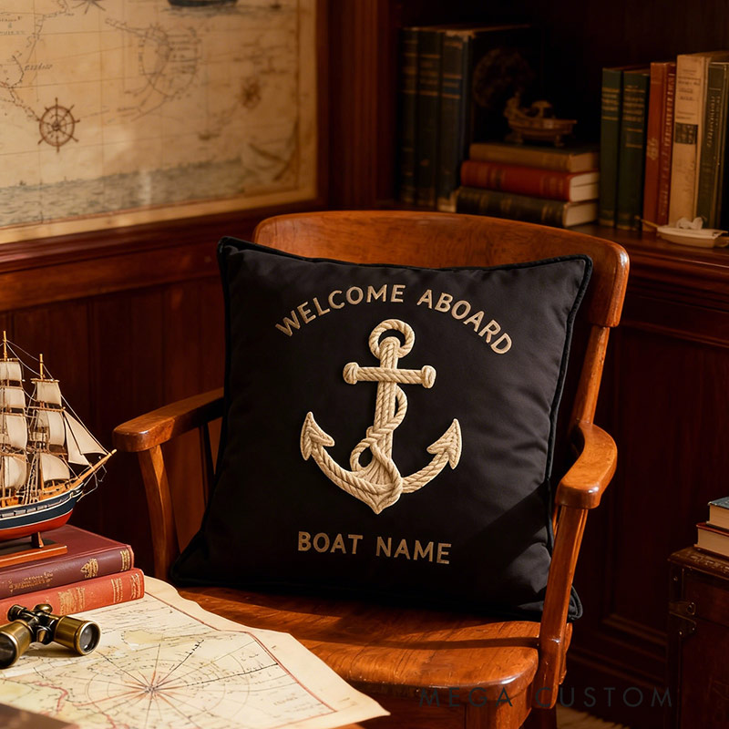 Personalized Nautical Anchor Welcome Pillow with Custom Boat Name Graphic 3D Print Pillow for Travel Lovers