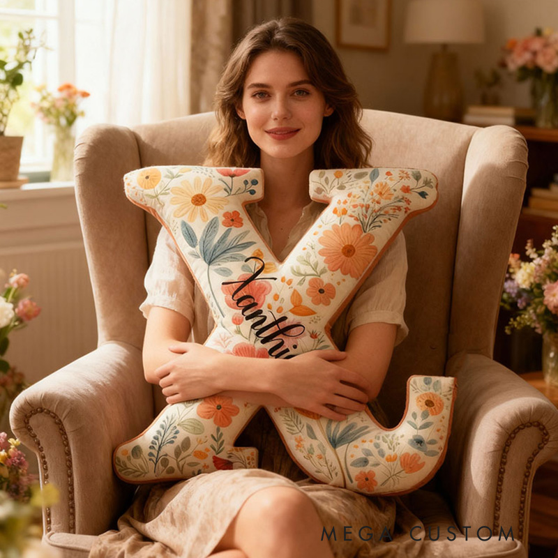 Personalized Letter Pillow Graphic 3D Print Garden Floral Custom Name Pillow Gift for Girls Gardening Lovers Gift 