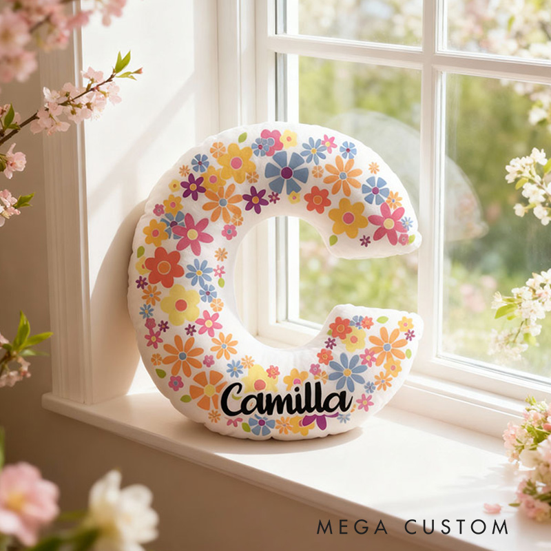 Personalized Letter Pillow with Name Custom Colorful Flowers Pillow Wonderful Gift for Children Gardening Lovers Gift 