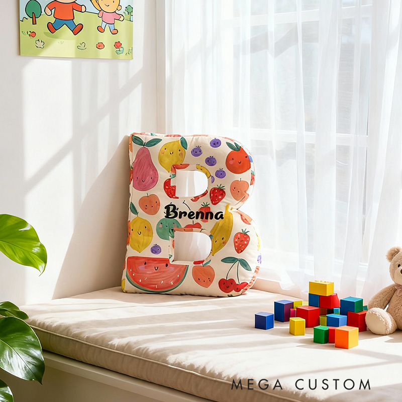 Personalized Fruit Letter Pillow Custom Name Cute Pillow Gift for Children Gardening Lovers Gift 