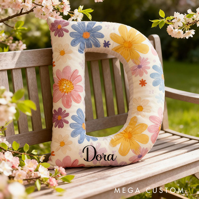 Personalized Name Pillow with Colorful Daisy Pattern Best Gift for Daughter Housewarming Gifts