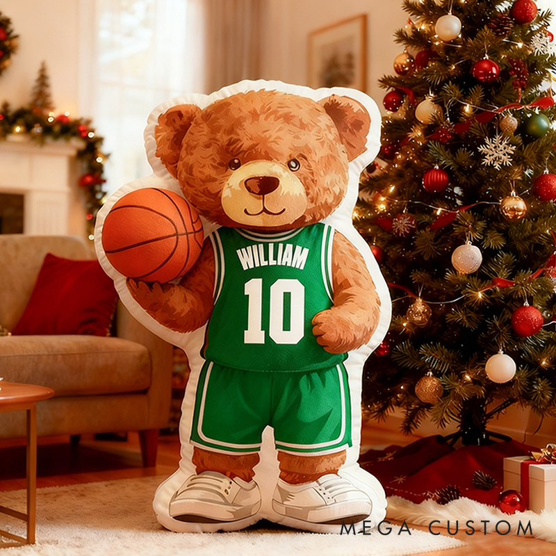 Personalized Basketball Bear Pillow with Custom Name and Jersey Number for Kids and Basketball Lovers