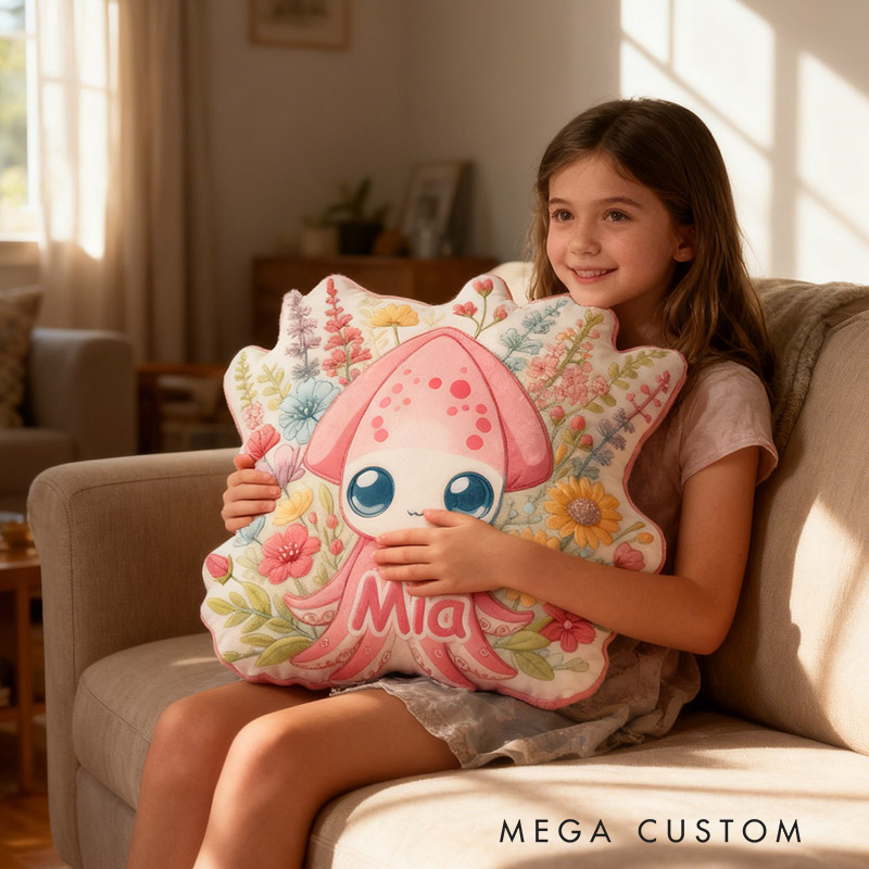 Personalized Garden Bloom Squid Pillow with Custom Name Graphic 3D Print Pillow for Gardening Lovers