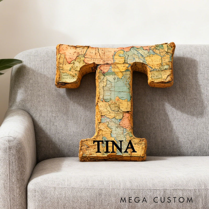 Personalized Letter Pillow Custom World Map Design Soft Plush Cushion Home Decor Perfect Gift For Bedrooms Living Rooms Graphic 3D Print