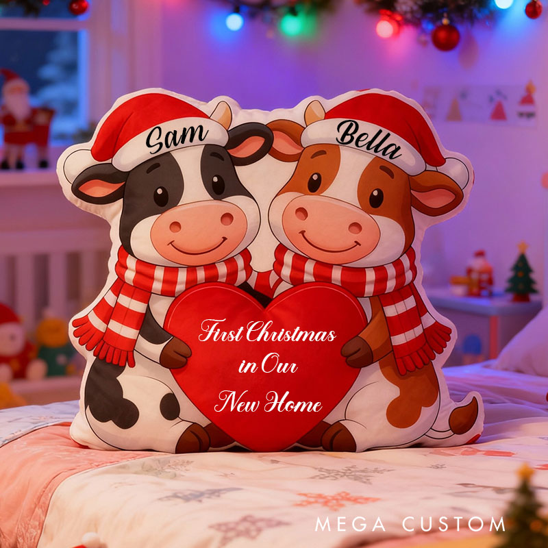 Personalized Christmas Pillow Custom Cow Couple Design Home Decor Perfect Gift For First Christmas New Home Or Holiday Celebrations Graphic 3D Print