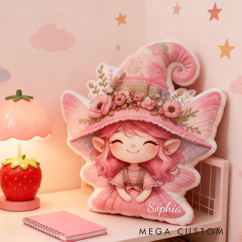 Personalized Cute Fairy Throw Pillow Pink Garden Fairy Pillow with Name for Kids Girl Boy Gardener Christmas Gifts Loving Room Decor