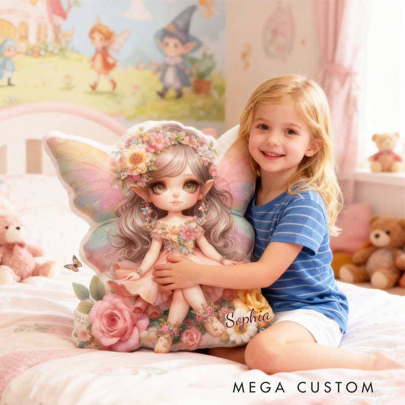Personalized Cute Pink Fairy Throw Pillow Garden Fairy Pillow with Name for Kids Girl Boy Gardener Christmas Gifts Loving Room Decor