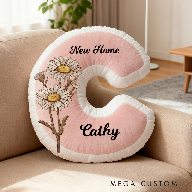 Personalized Letter Name Pillow Initial Pillow Birth Flower Pillow Gift for Kids and Family Housewarming Gift 